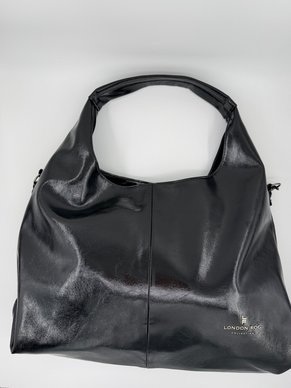 London Fog Black Patent Shoulder Bag with Logo